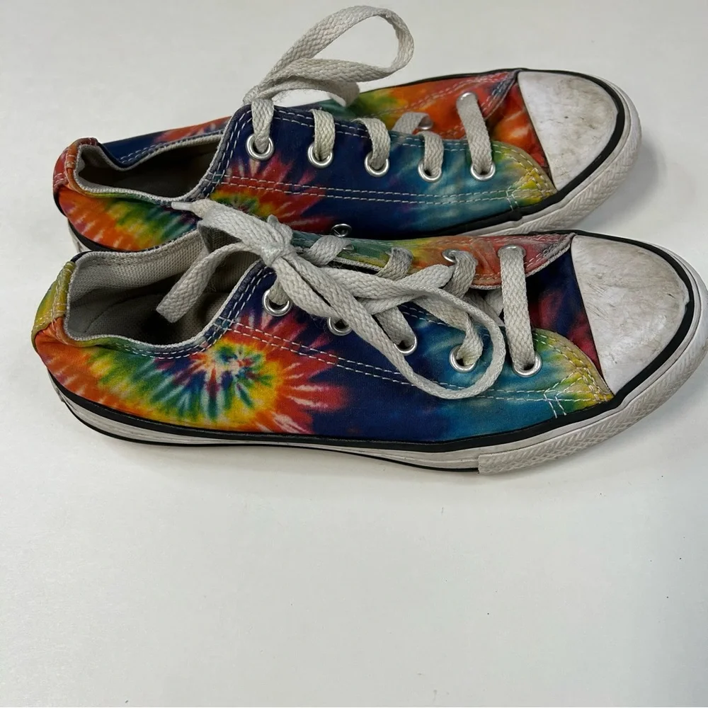 Converse Unisex Youth Kids Sneakers Size 2 Low Top Lace Up Tie Dye Yellow #1571
